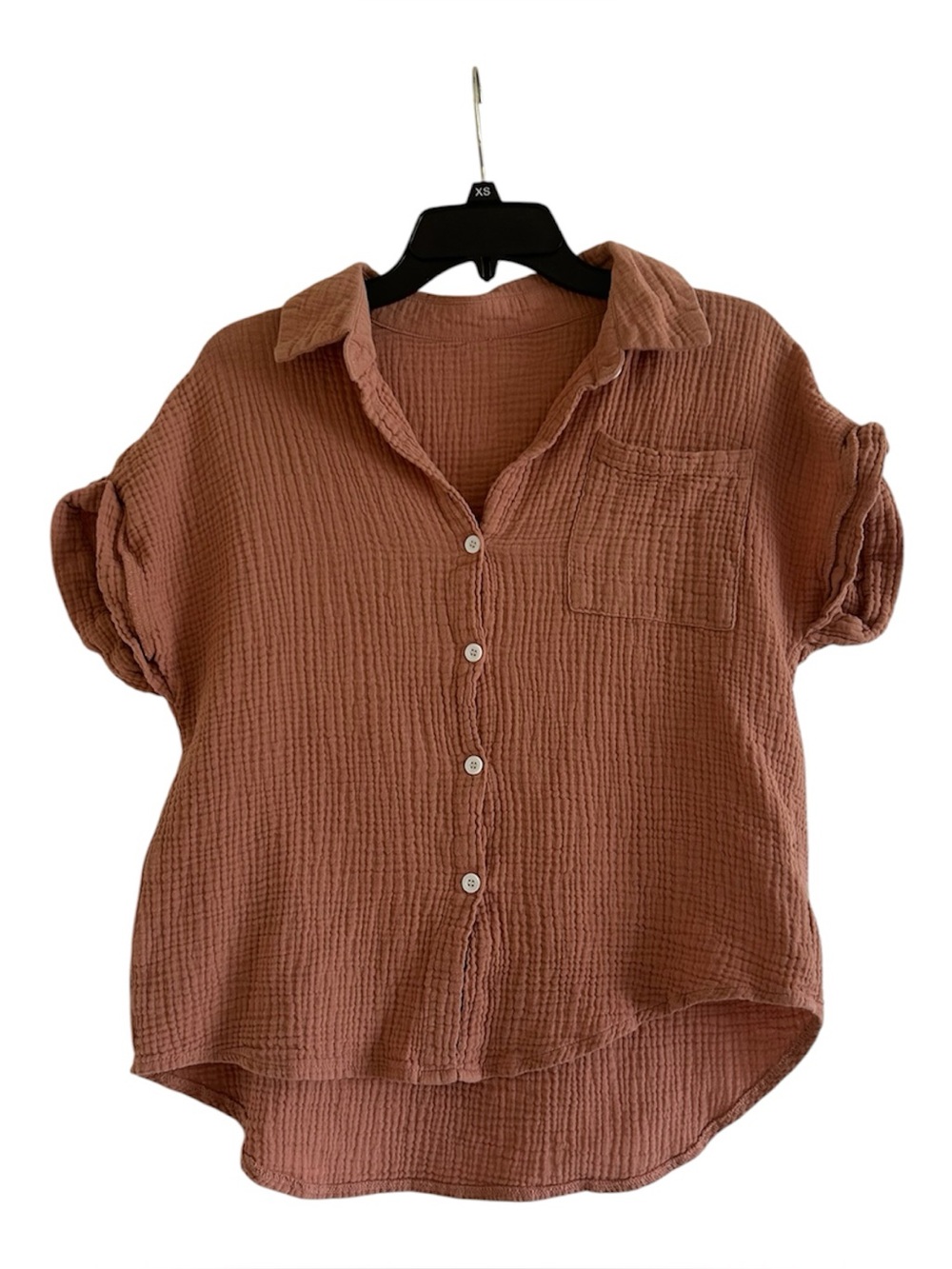 SHEIN Textured Button Down Size Medium Orange Short Sleeve Shirt